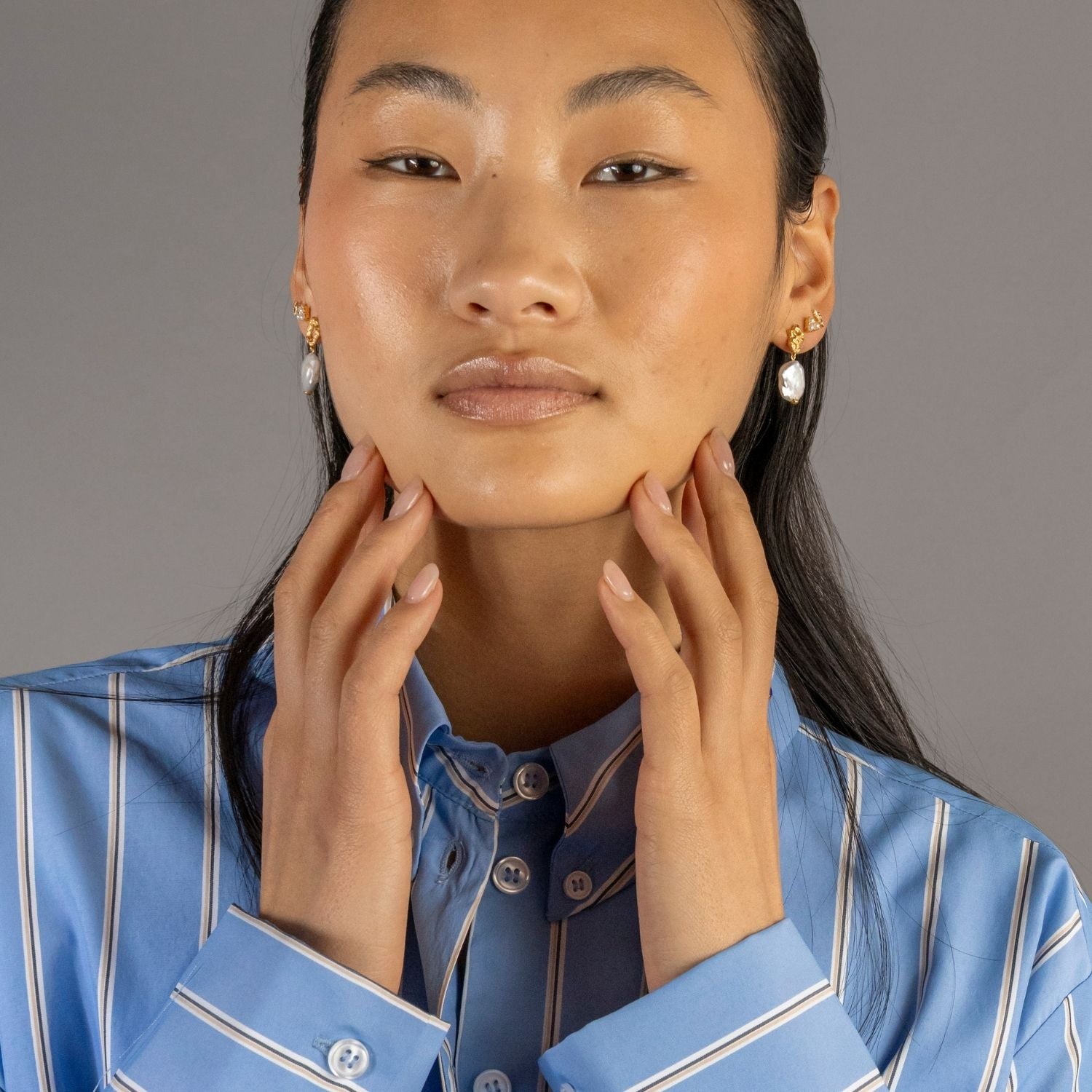 Pearl Gold Vermeil Lichen Drop Earrings