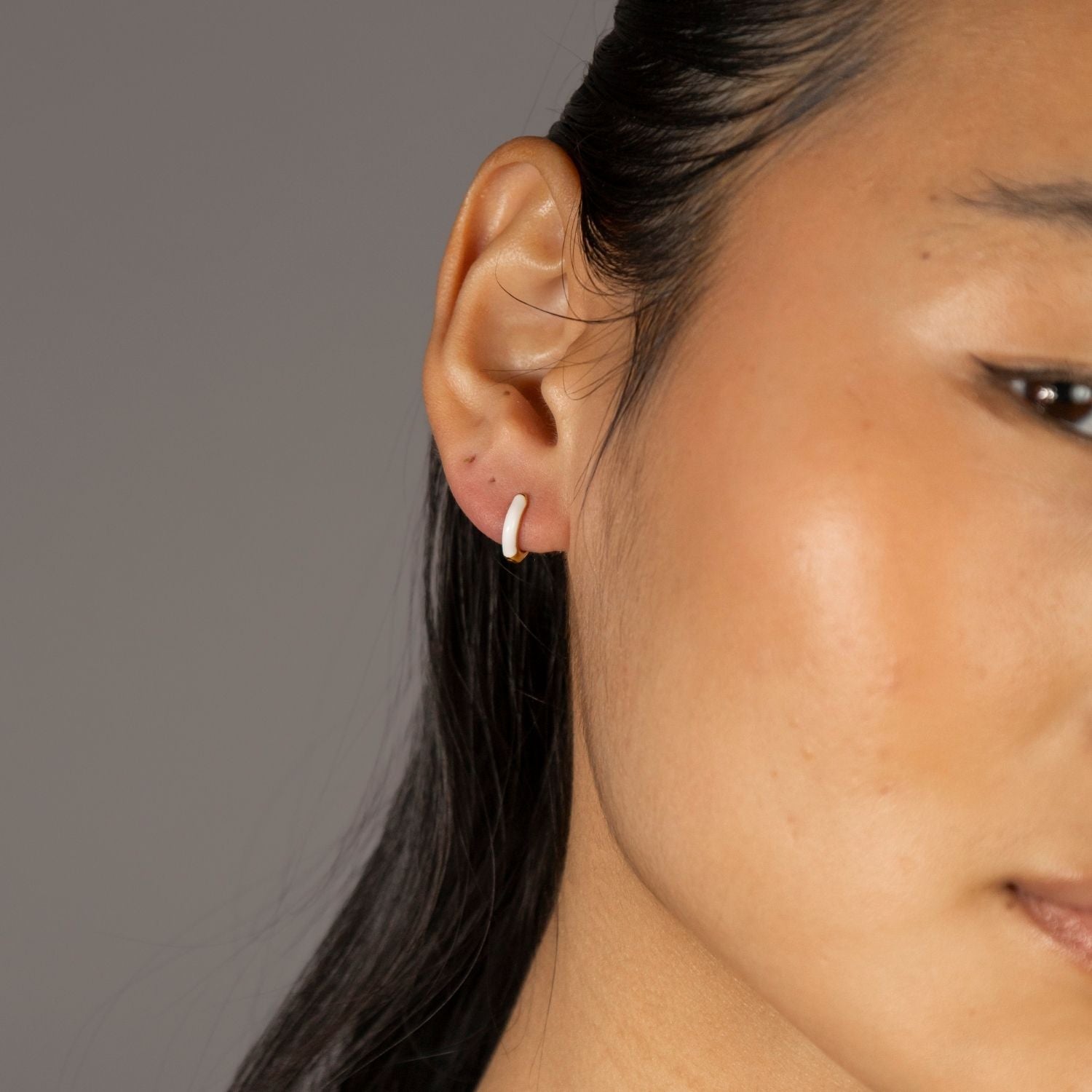 White Enamel Gold Huggie Earrings