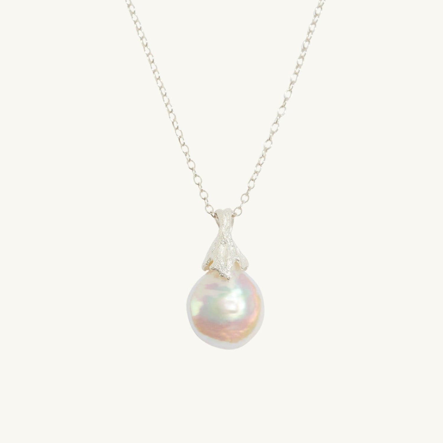 Pearl Silver Lichen Pendant Necklace