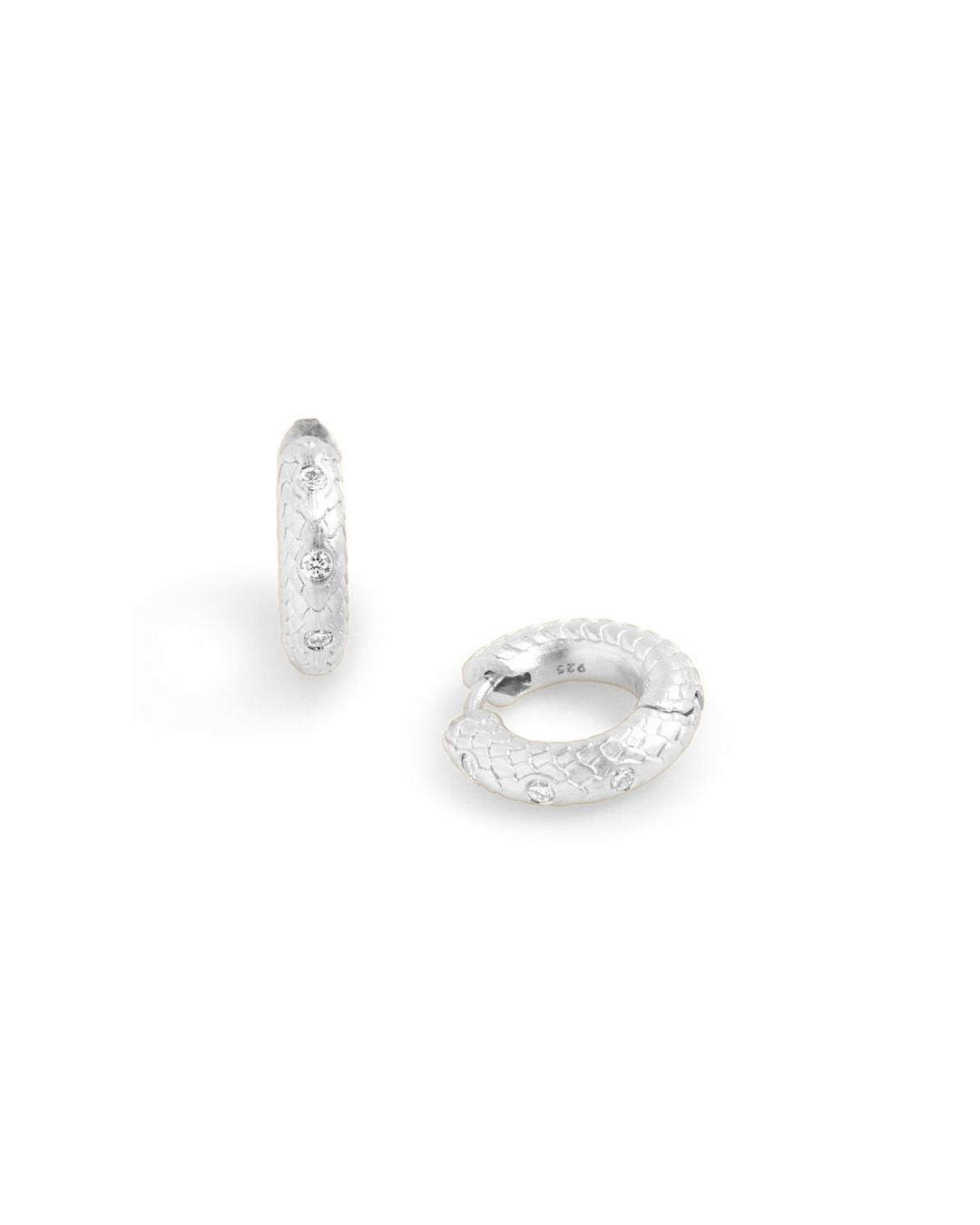 Diamond Art Deco Silver Huggie Earrings