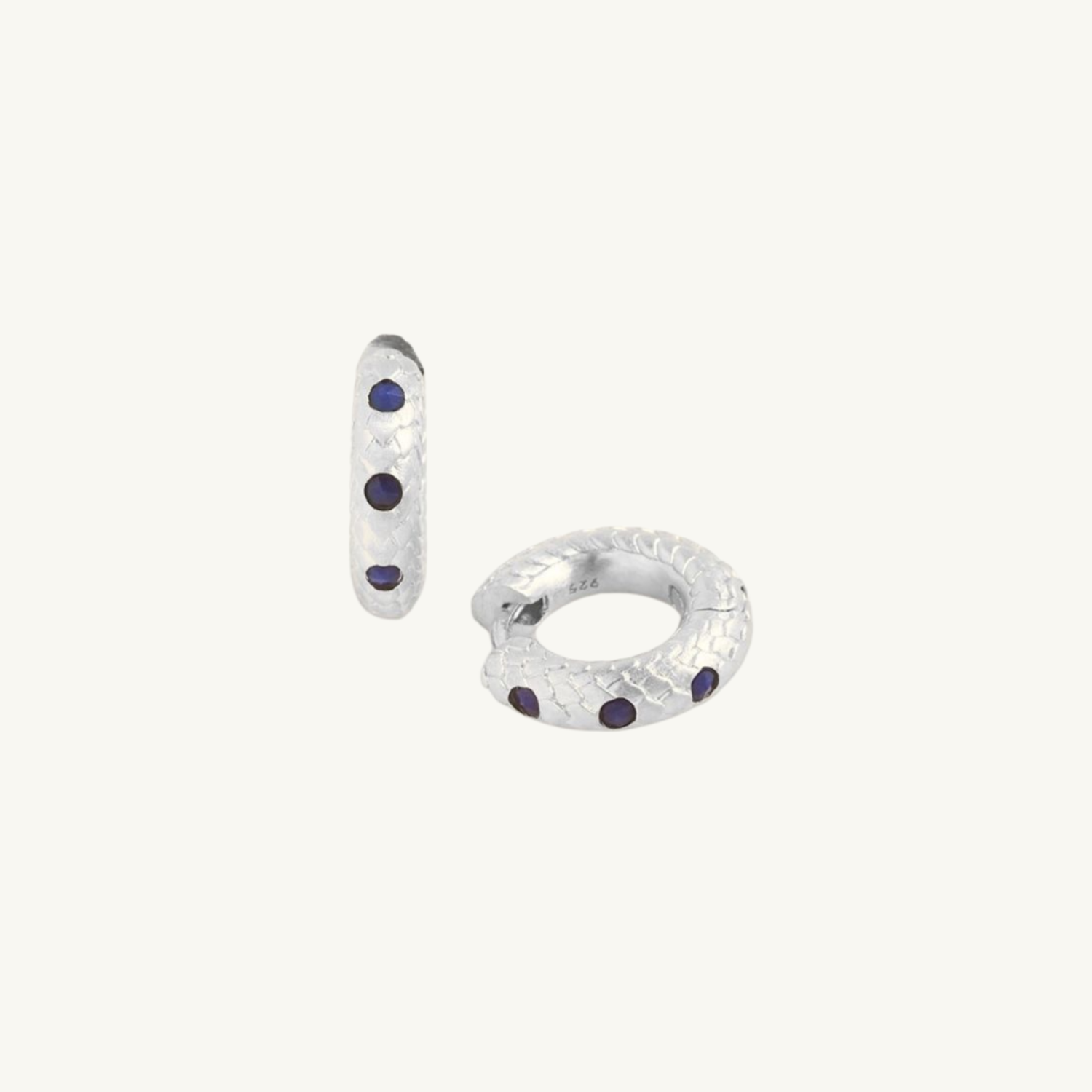 Art Deco Lapis Lazuli Silver Huggie Earrings