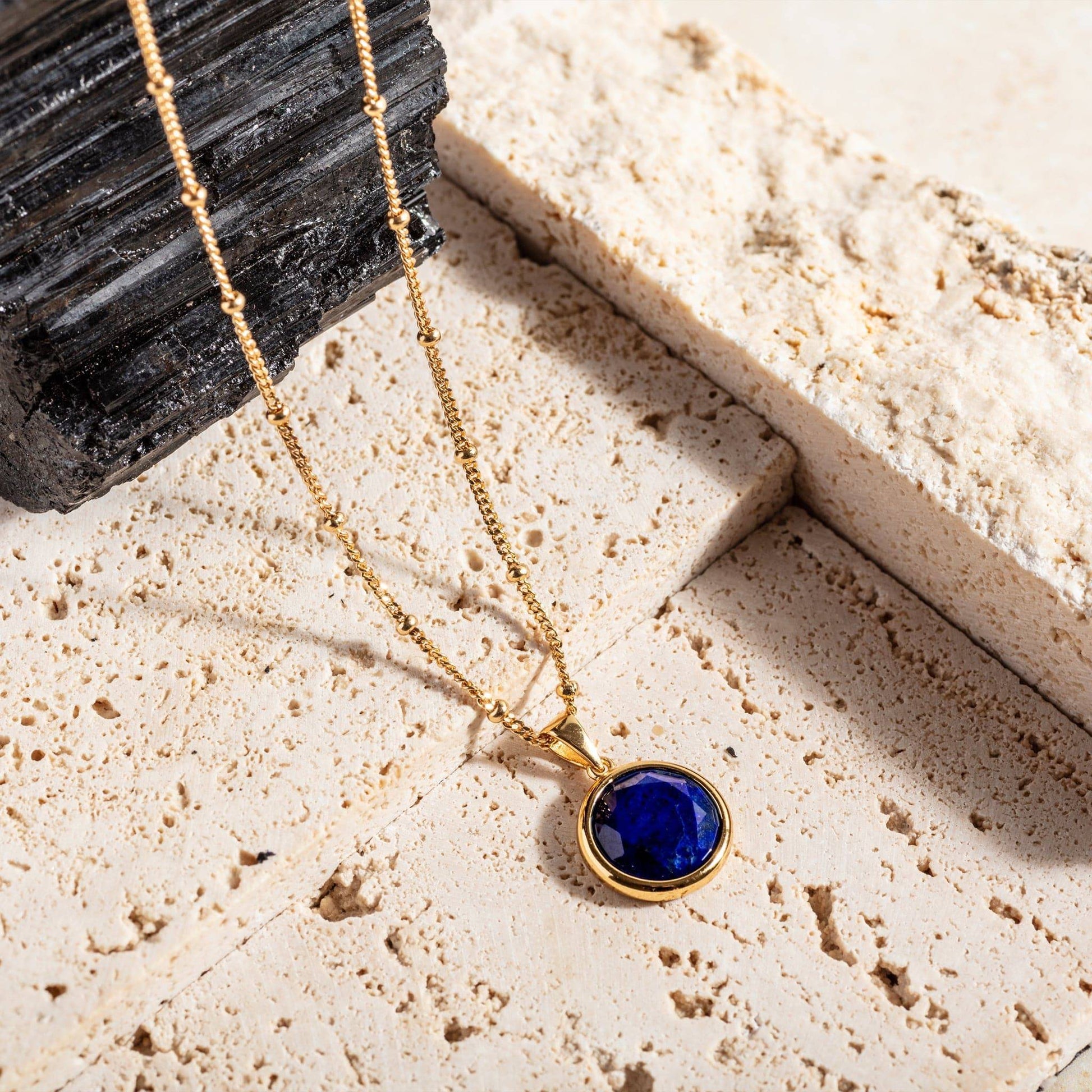 Lapis Lazuli Gemstone 18k Gold Vermeil Disc Necklace