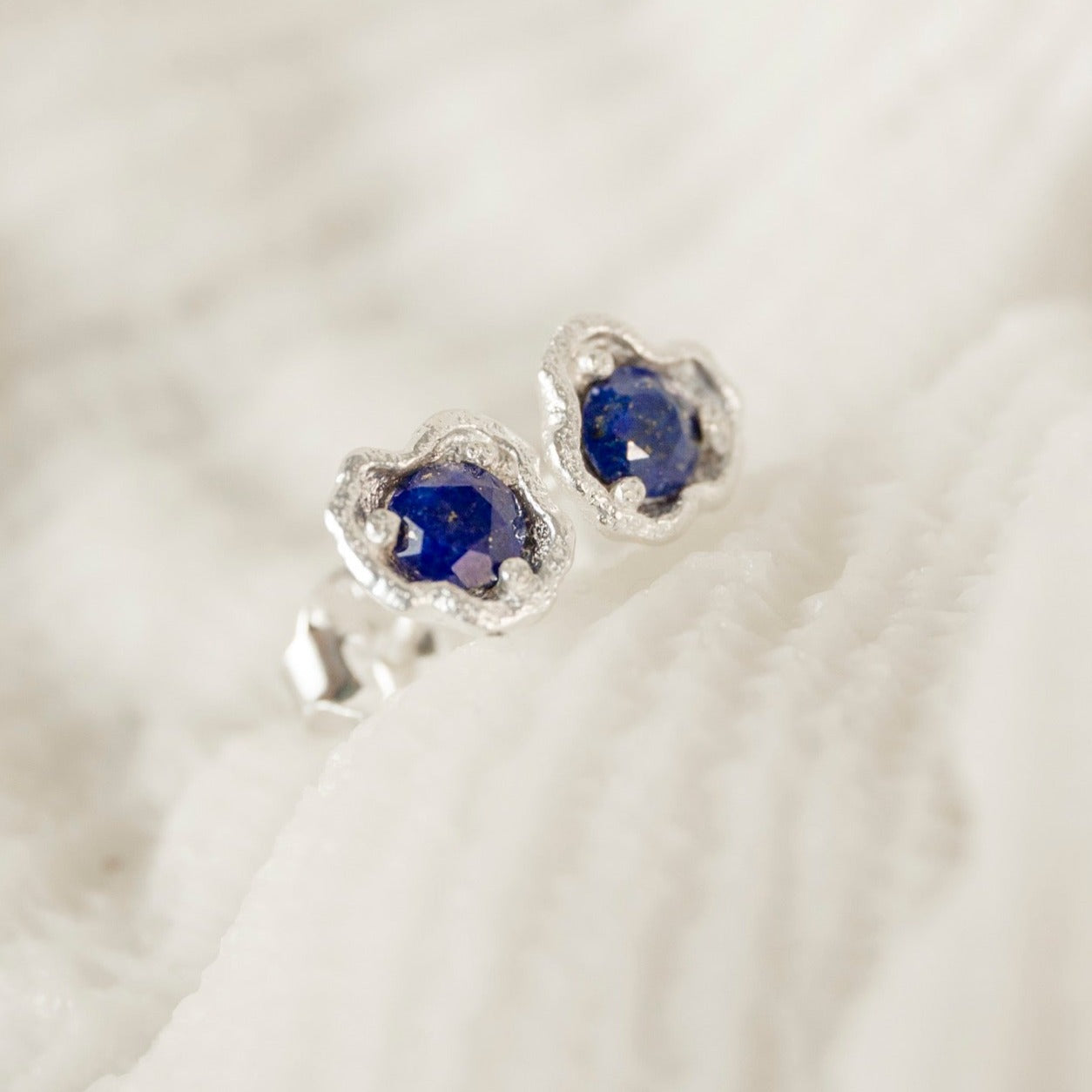 Lapis Lazuli Silver Lichen Stud Earrings