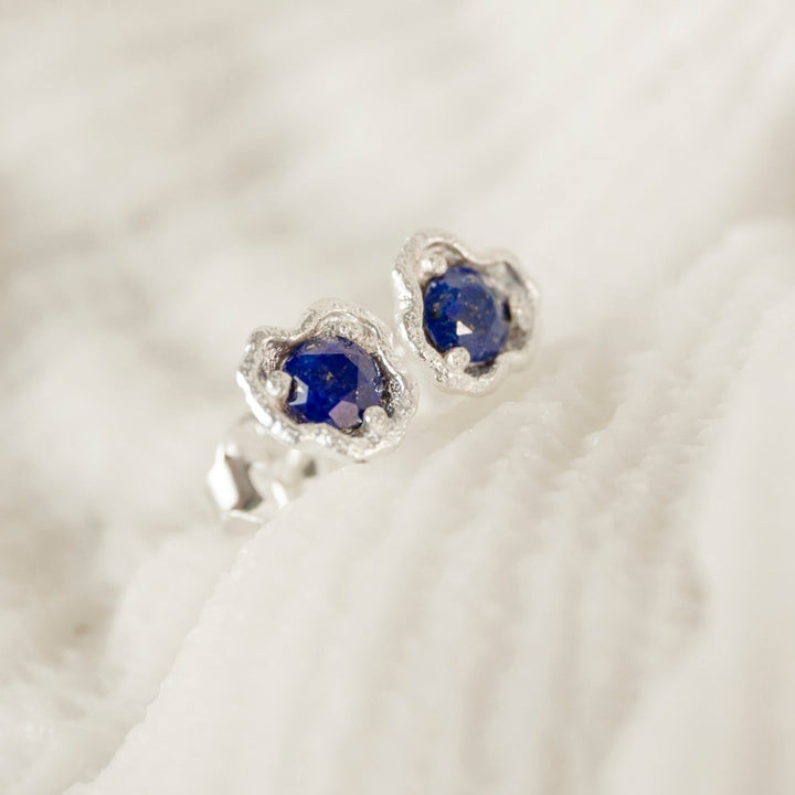 Lapis Lazuli Silver Lichen Stud Earrings