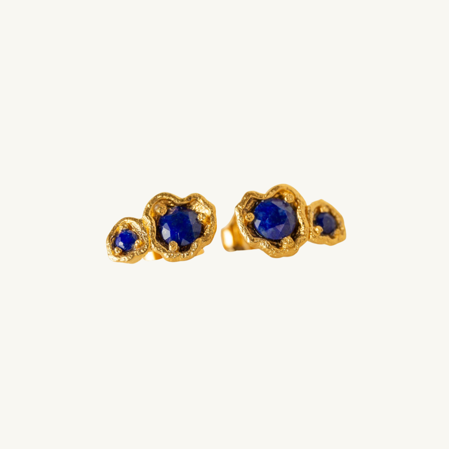 Lapis Lazuli Gold Climber Stud Earrings