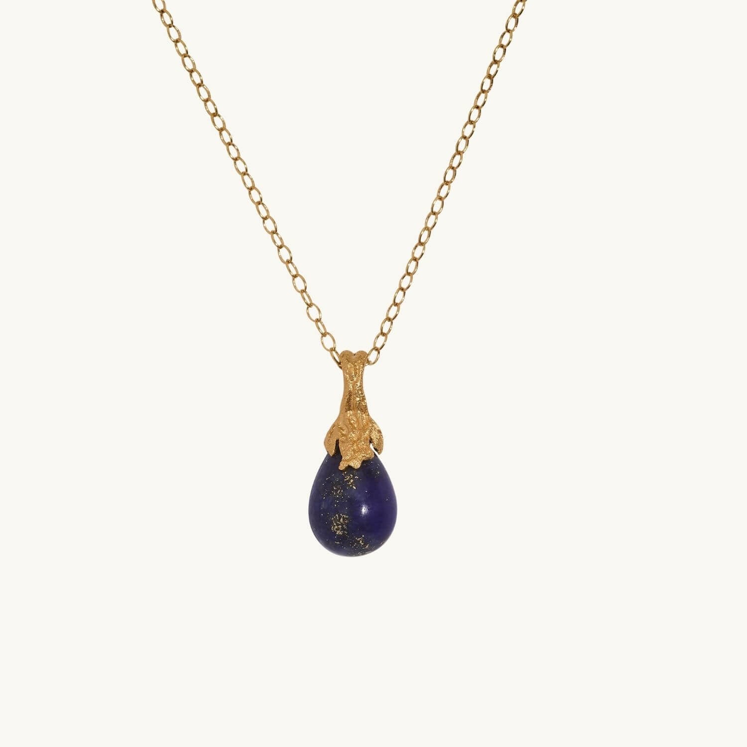 Lapis Lazuli Gold Lichen Pendant Necklace - Dainty Chain 
