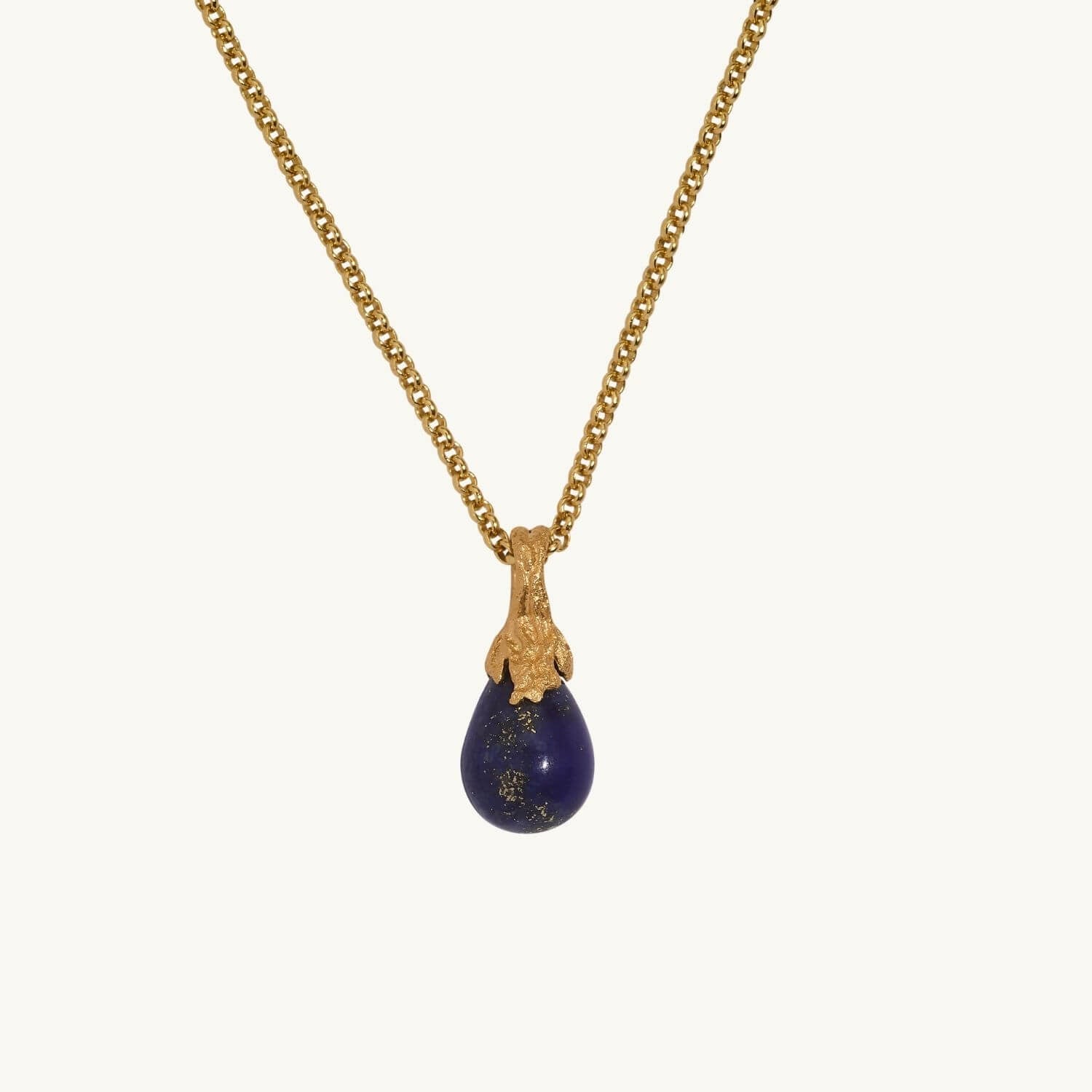 Lapis Lazuli Gold Lichen Pendant Necklace - Rolo Chain 