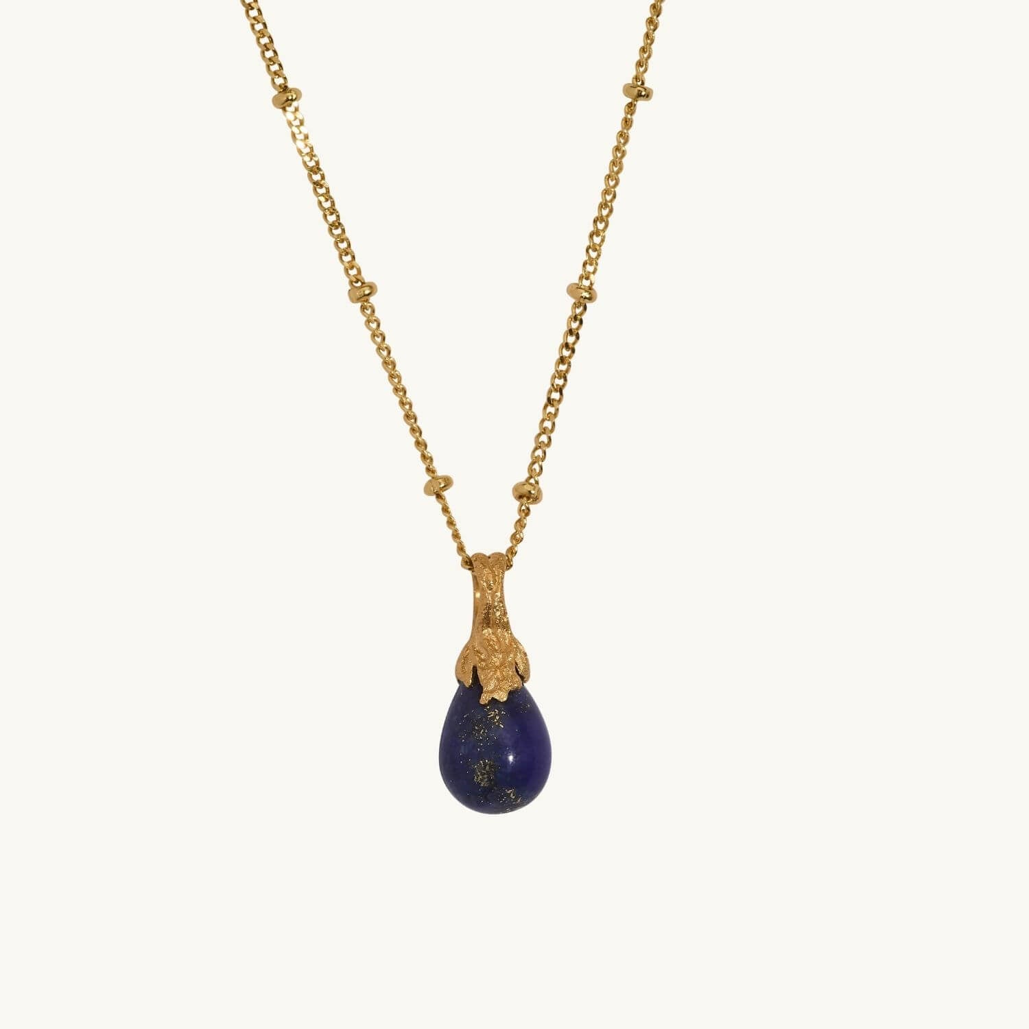 Lapis Lazuli Gold Lichen Pendant Necklace - Satellite Chain 