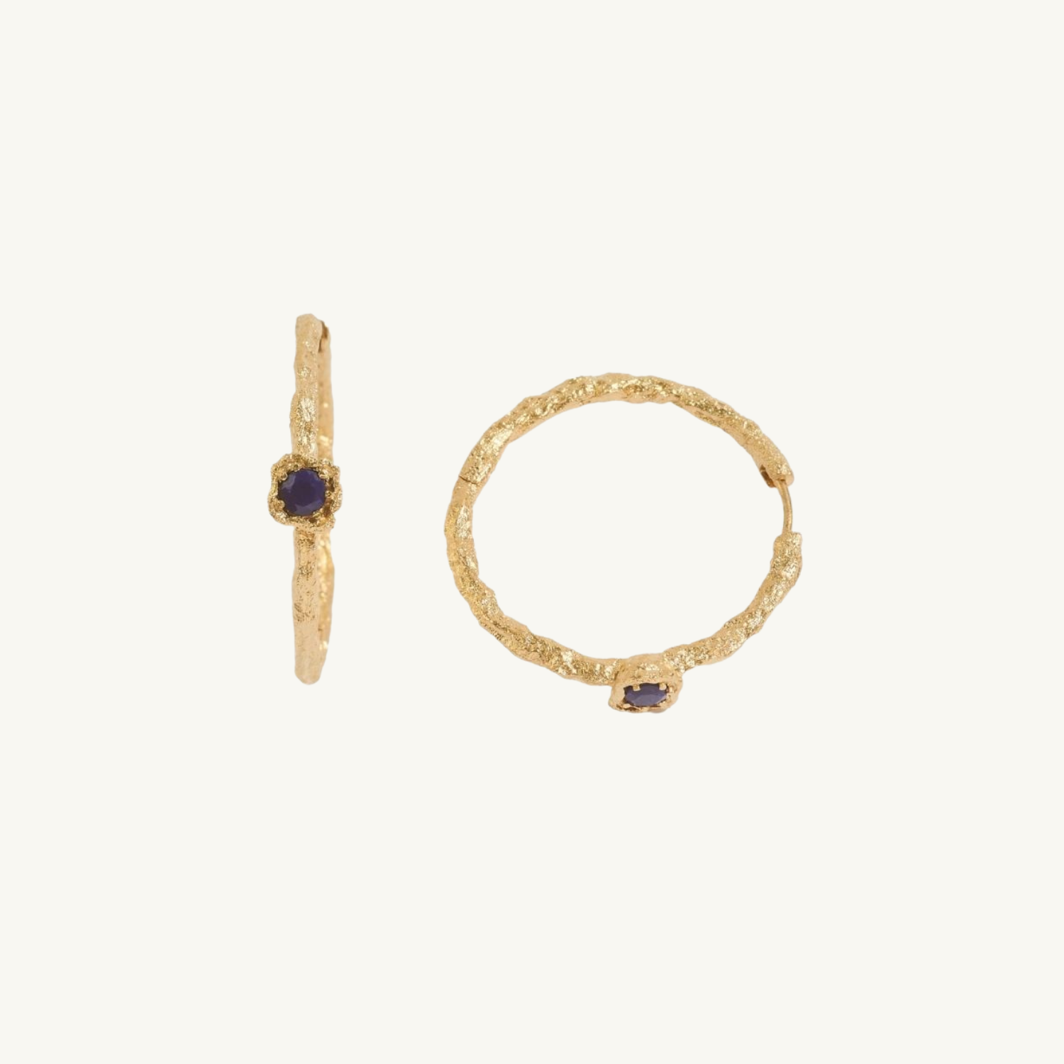 Lapis Lazuli Lichen Branch Gold Large Hoops