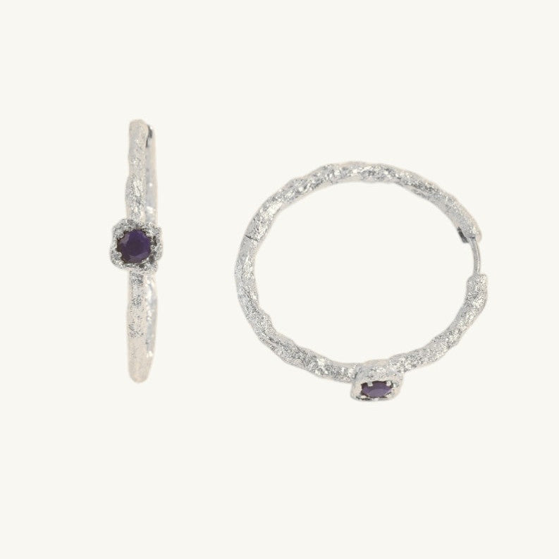 Lapis Lazuli Lichen Branch Silver Large Hoops