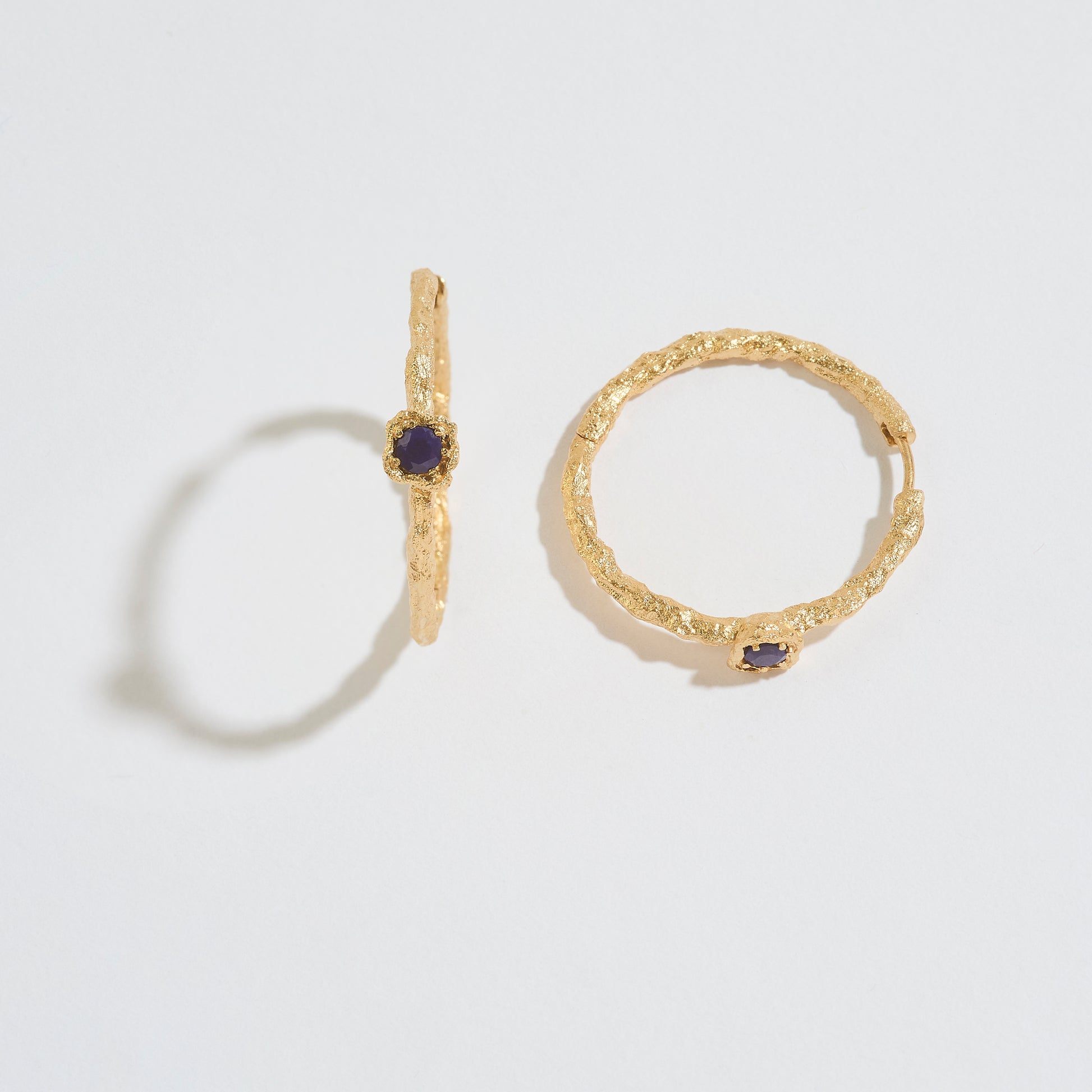 Lapis Lazuli Lichen Branch Gold Large Hoops