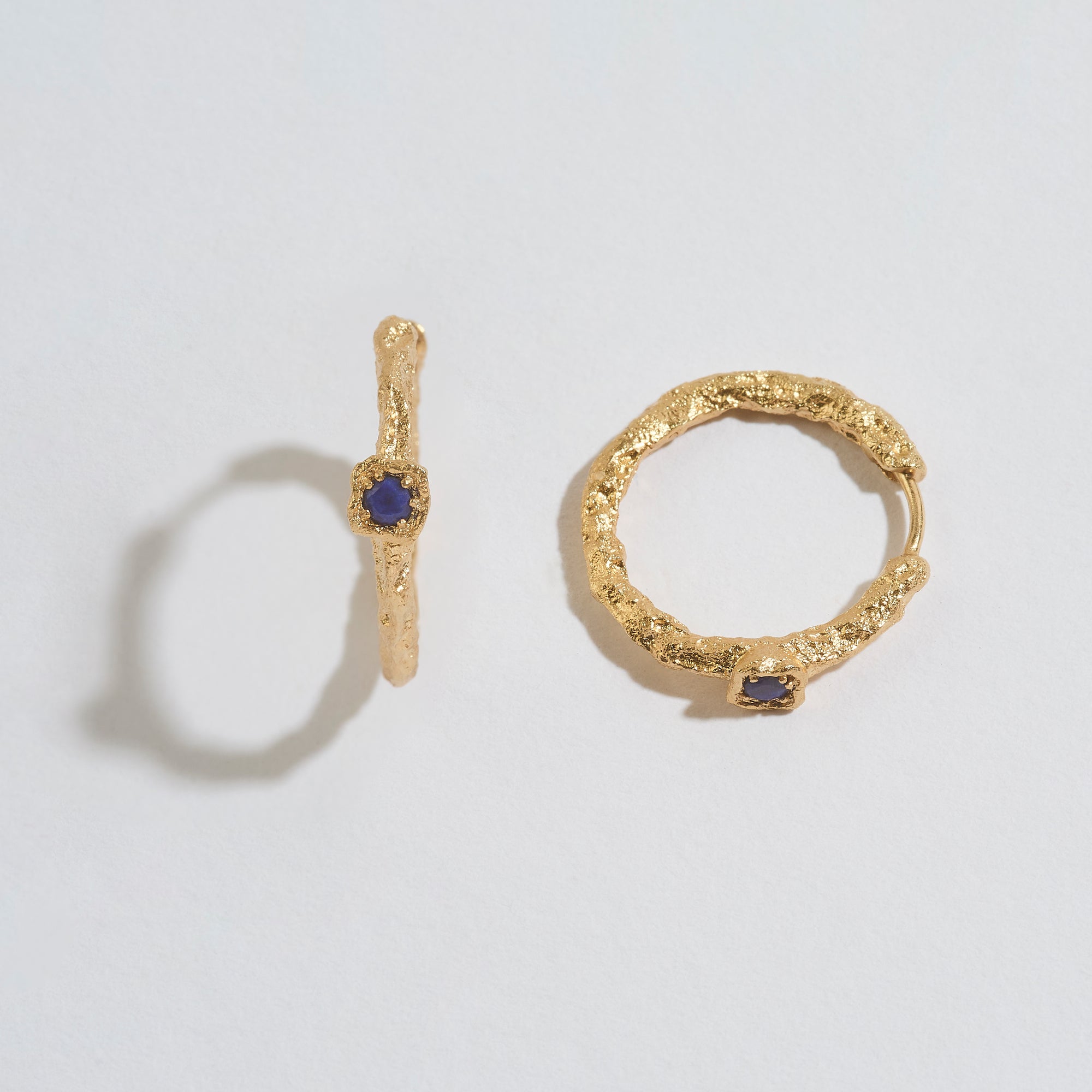 Lapis Lazuli Lichen Branch Gold Medium Hoops