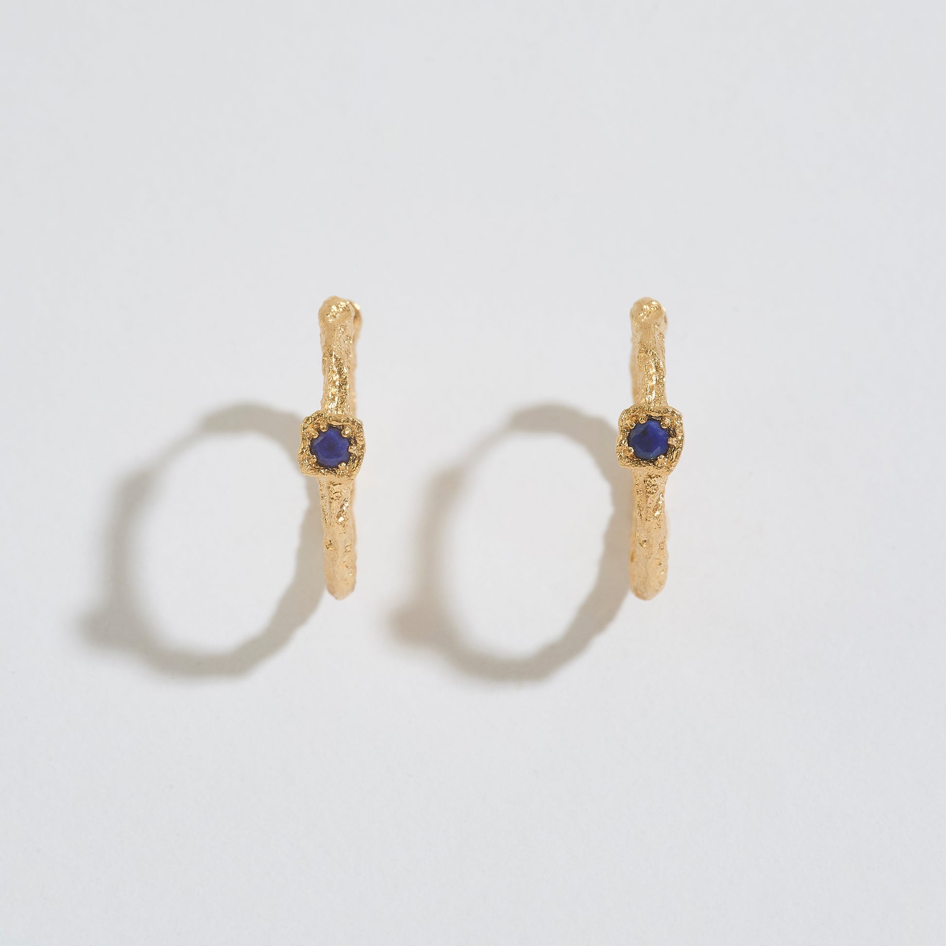 Lapis Lazuli Lichen Branch Gold Medium Hoops
