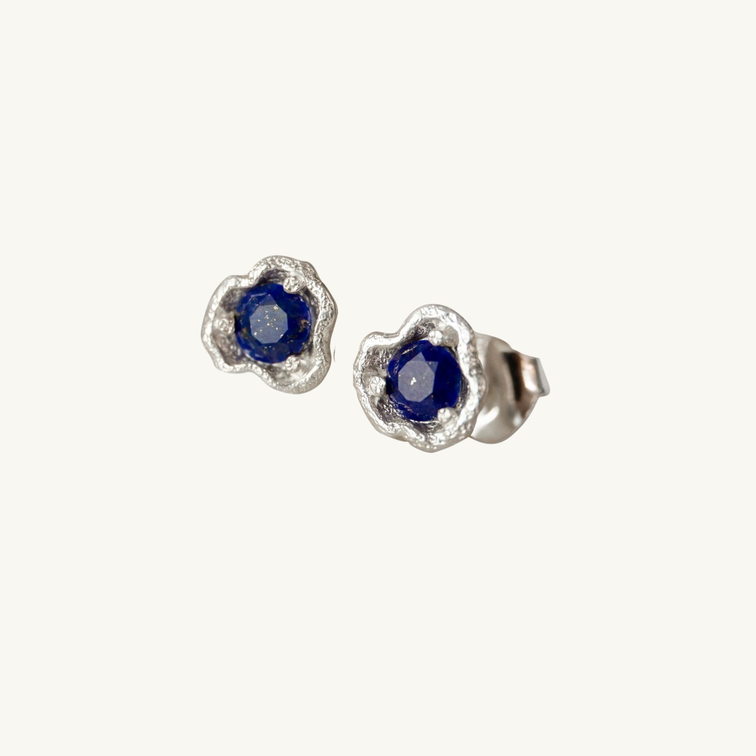 Lapis Lazuli Silver Lichen Stud Earrings