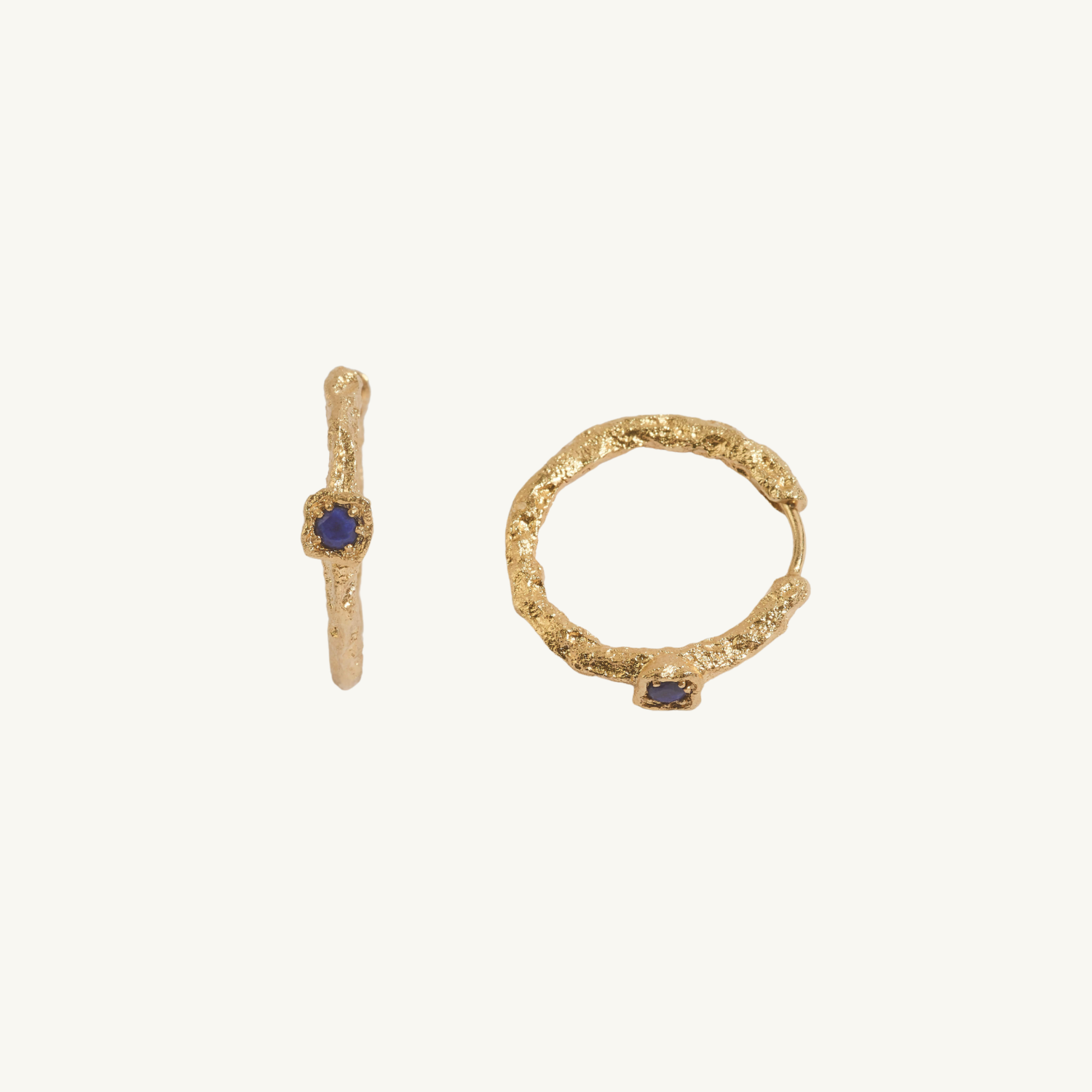 Lapis Lazuli Lichen Branch Gold Medium Hoops