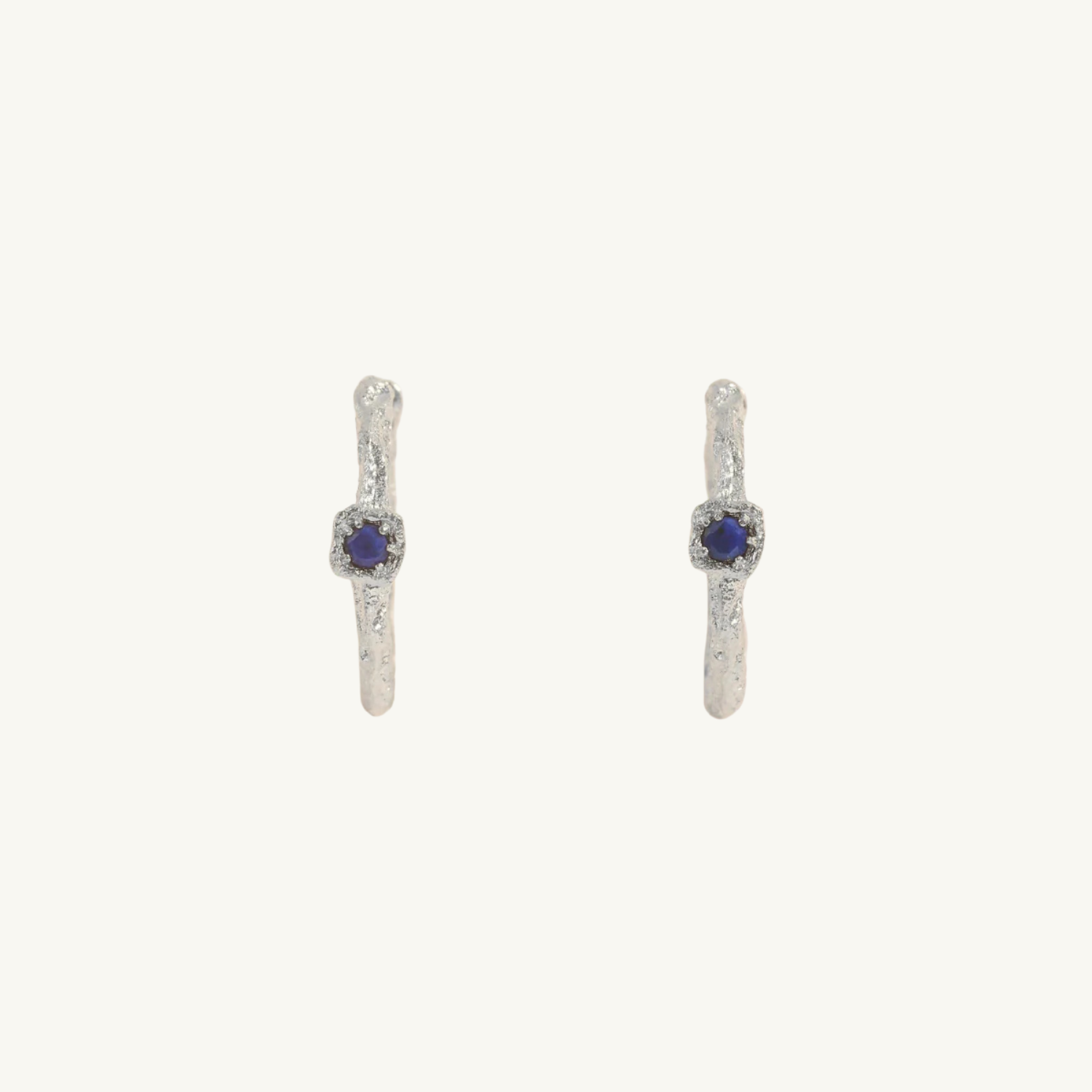 Lapis Lazuli Lichen Branch Silver Medium Hoops