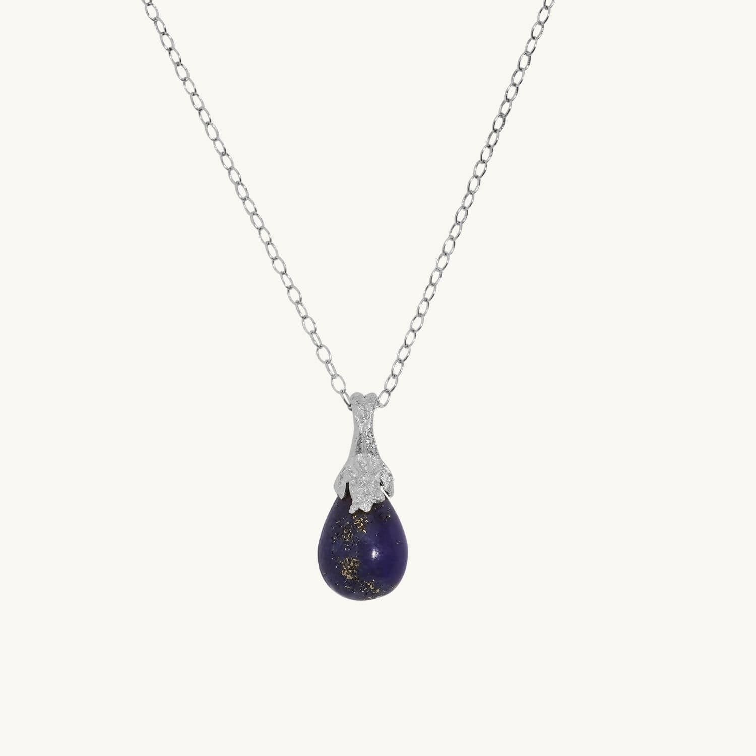 Lapis Lazuli Silver Lichen Pendant Necklace - dainty chain 