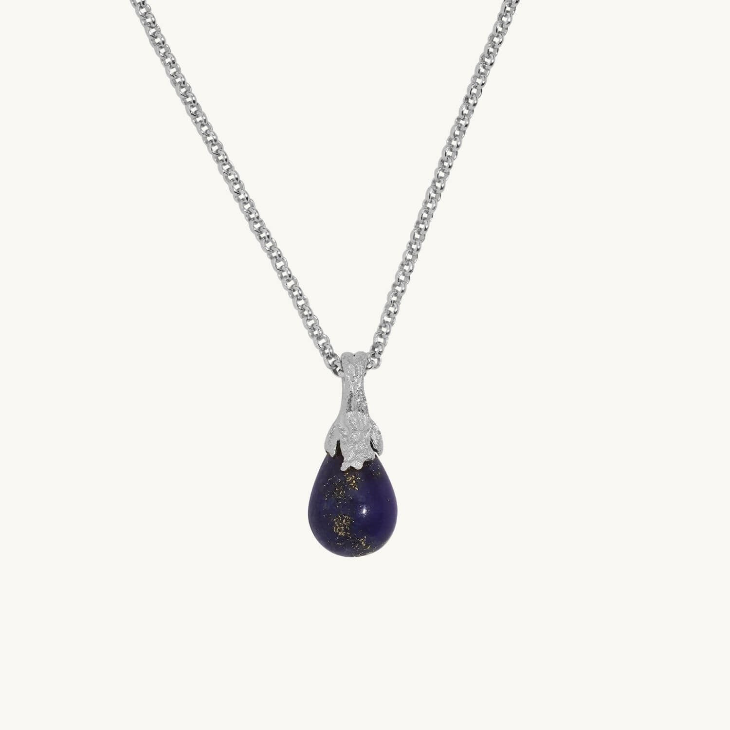Lapis Lazuli Silver Lichen Pendant Necklace - rolo chain 