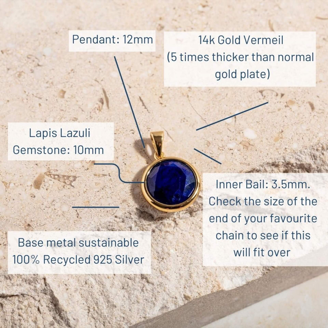 Lapis Lazuli Disc Pendant - Gold (Pendant Only No Chain)