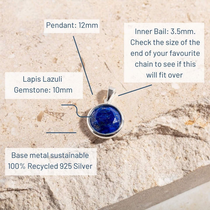 Lapis Lazuli Disc Pendant - Silver (Pendant Only No Chain)