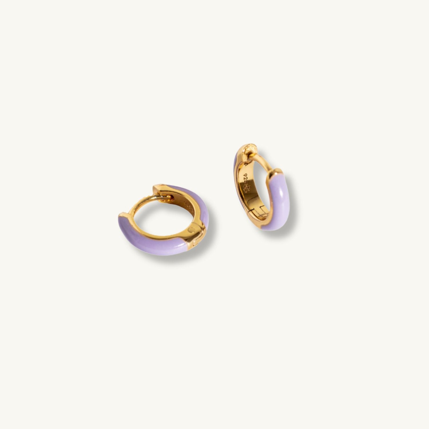 Lavender Enamel Gold Huggie Earrings