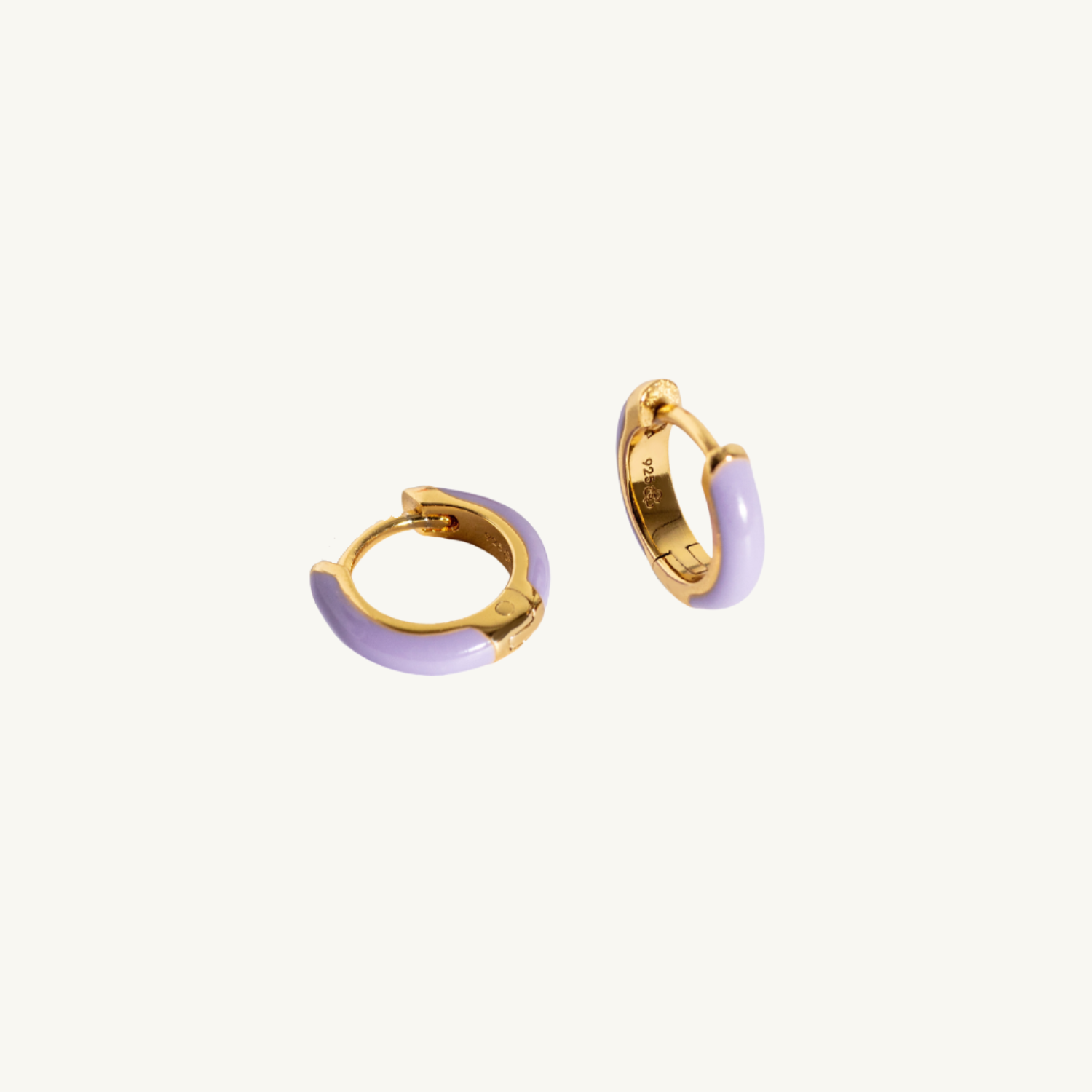 Lavender Enamel Gold Huggie Earrings