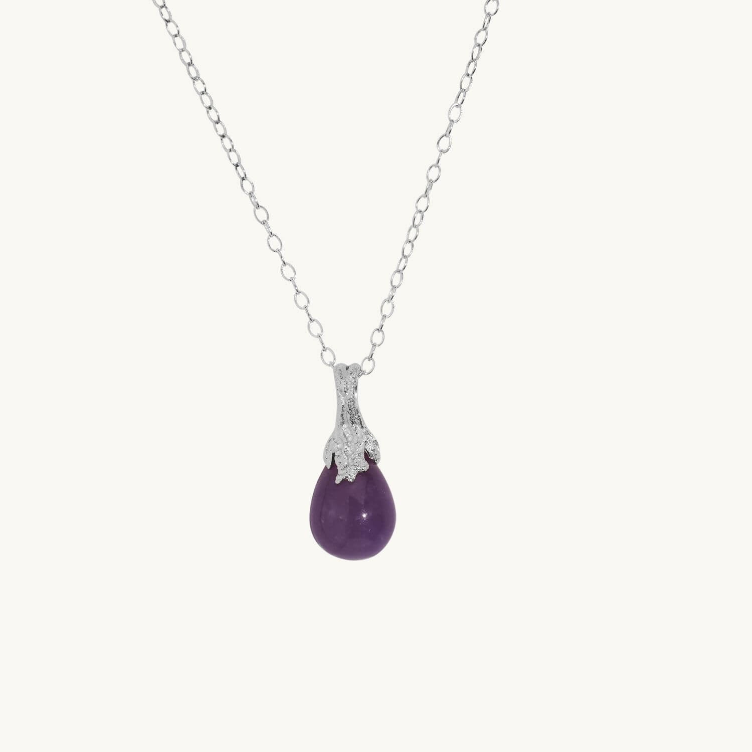 Lavender Jadeite Silver Lichen Pendant Necklace - dainty chain