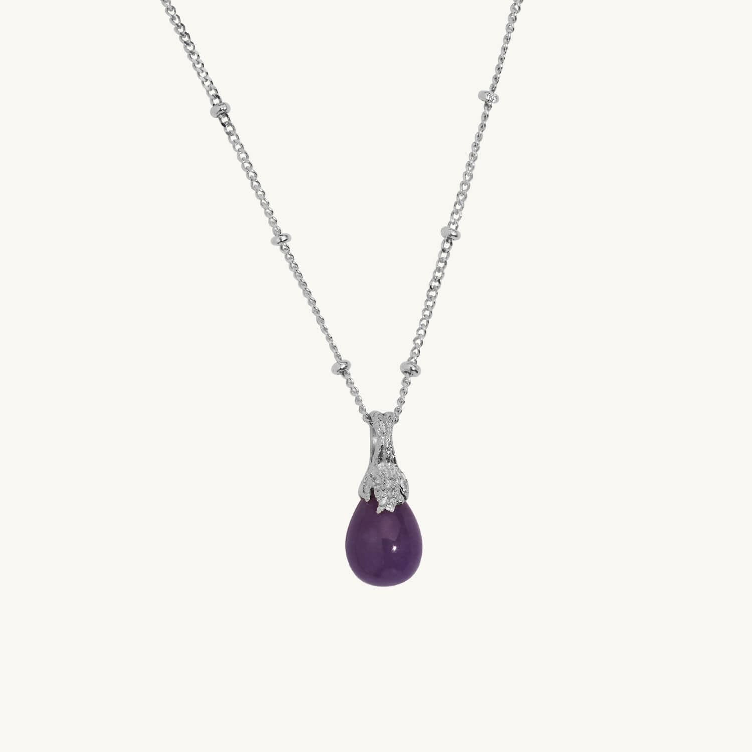 Lavender Jadeite Silver Lichen Pendant Necklace - satellite chain