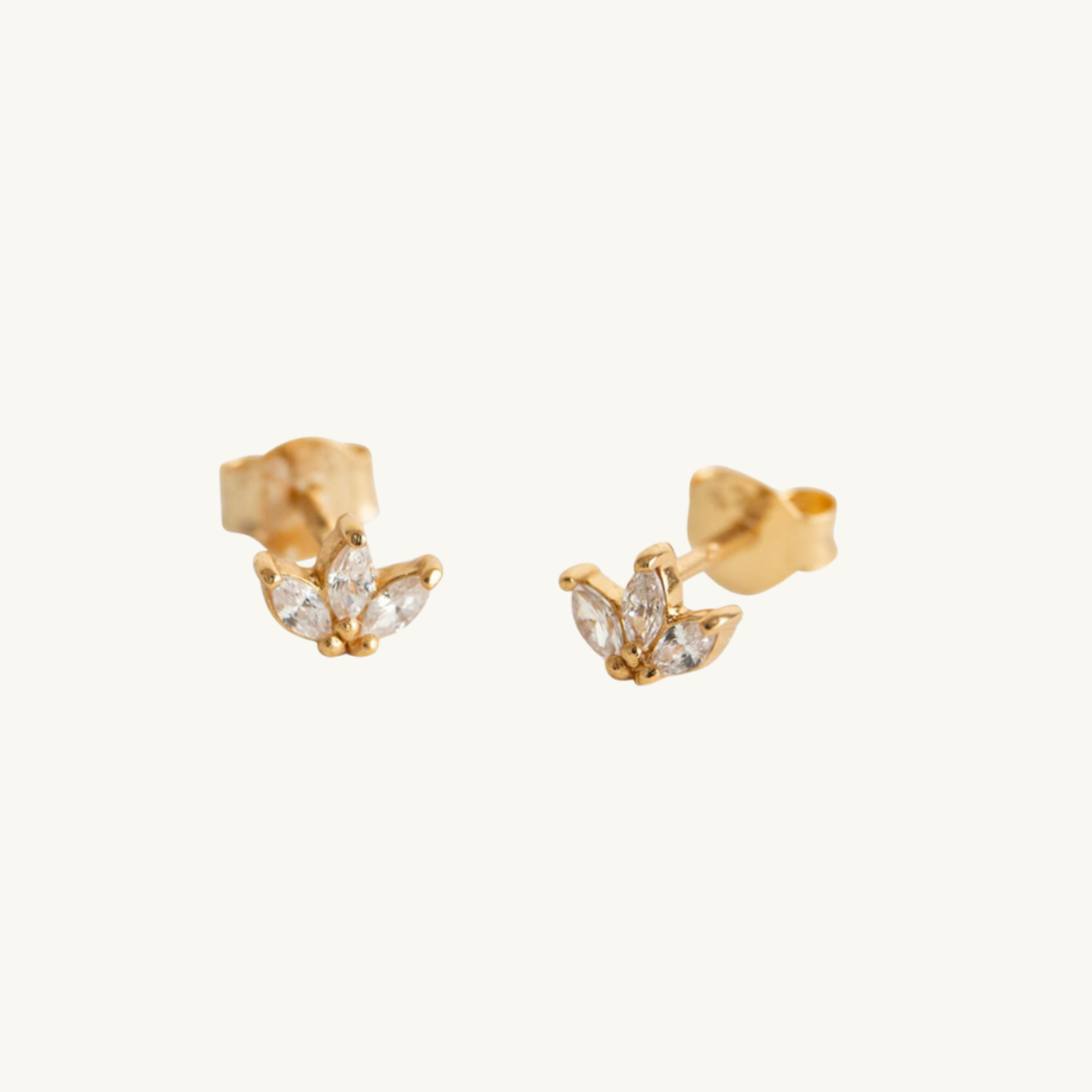 Sparkly Marquise Fan Gold Stud Earrings