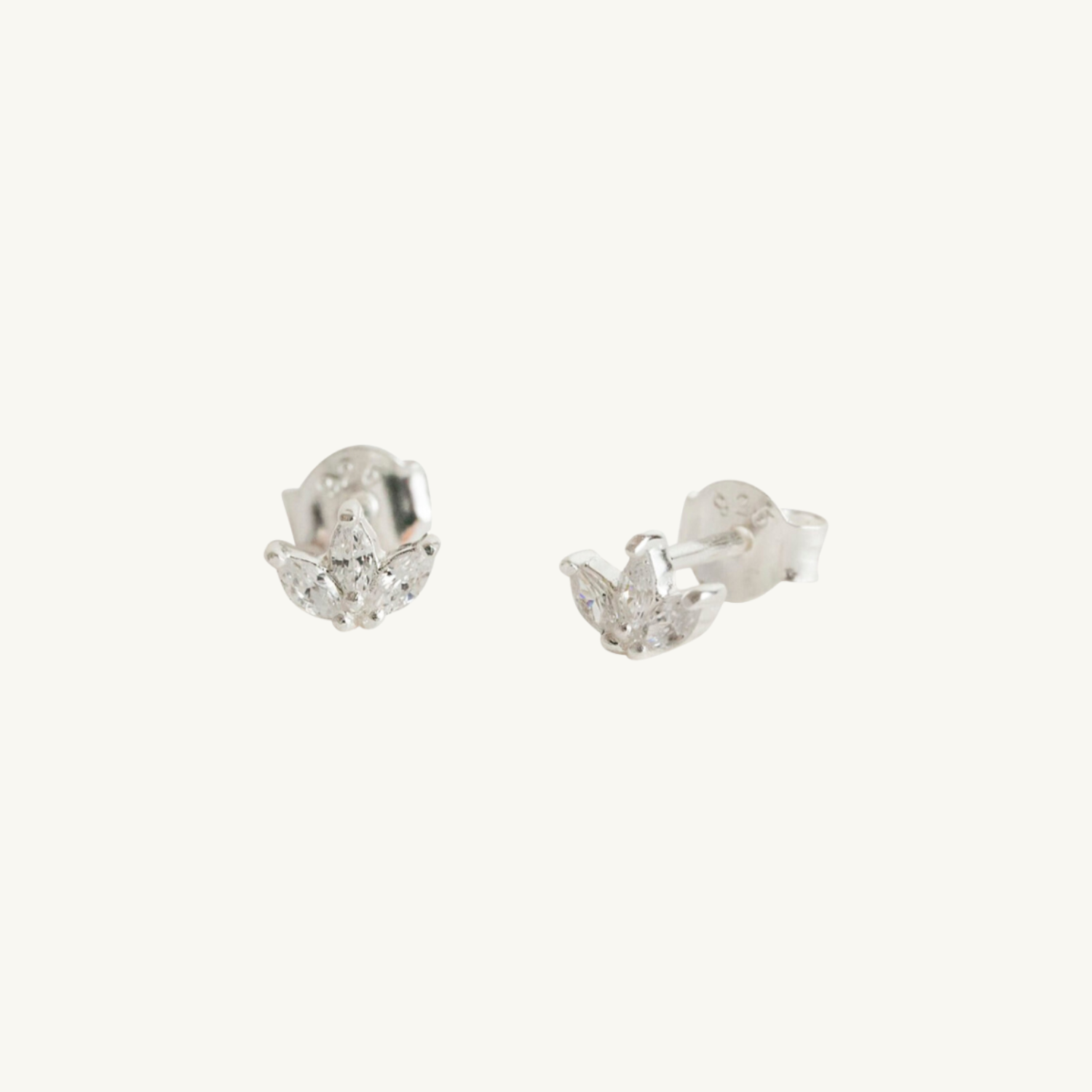  Sparkly Marquise Fan Silver Stud Earrings