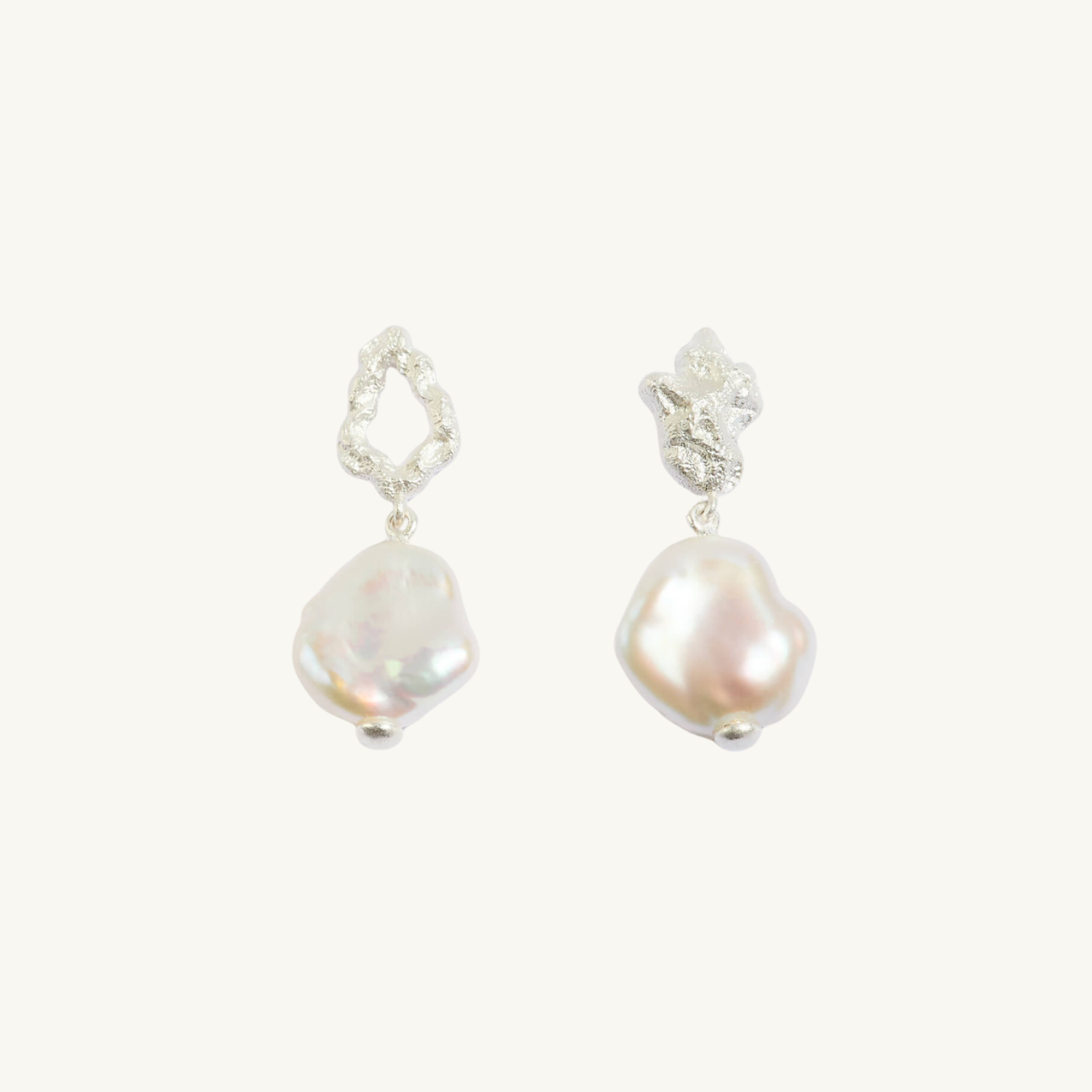 Pearl Silver Lichen Drop Earrings