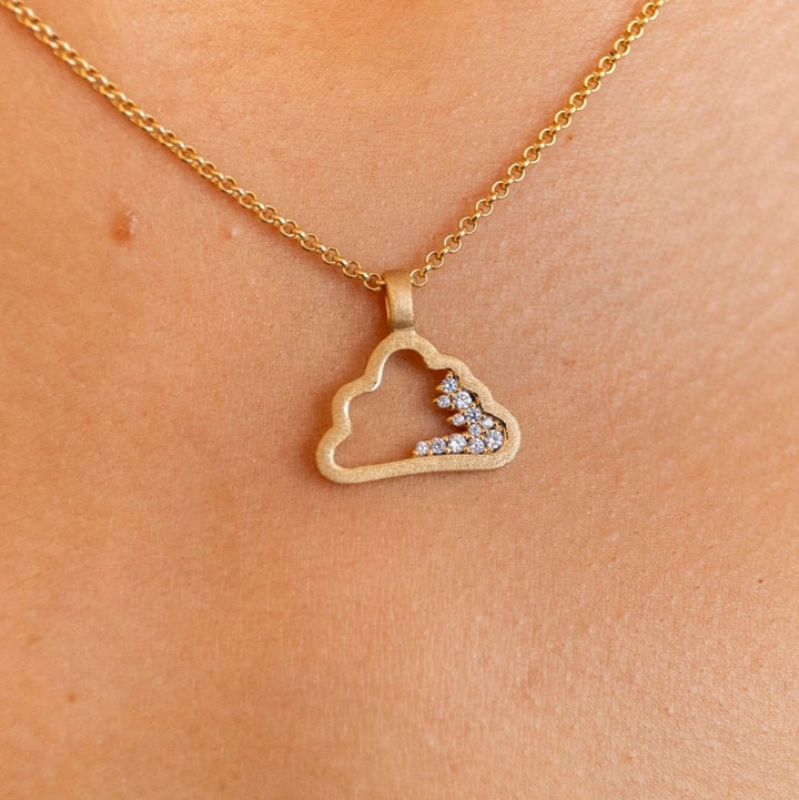 model wears Sparkly 18k Gold Vermeil Cloud Charm Necklace -  Claire Hill Designs 