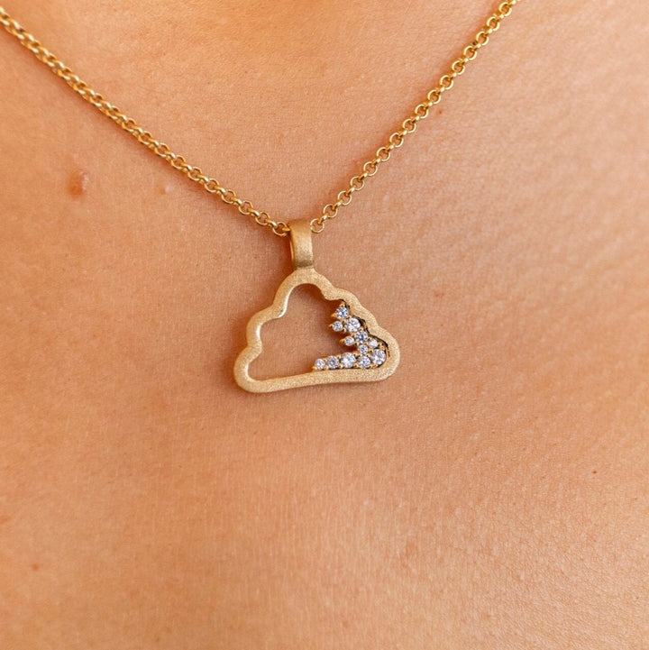 model wears Sparkly Gold Cloud Charm Pendant Necklace - Claire Hill Designs 