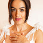 model wears 14k gold vermeil rolo belcher chunky chain necklace