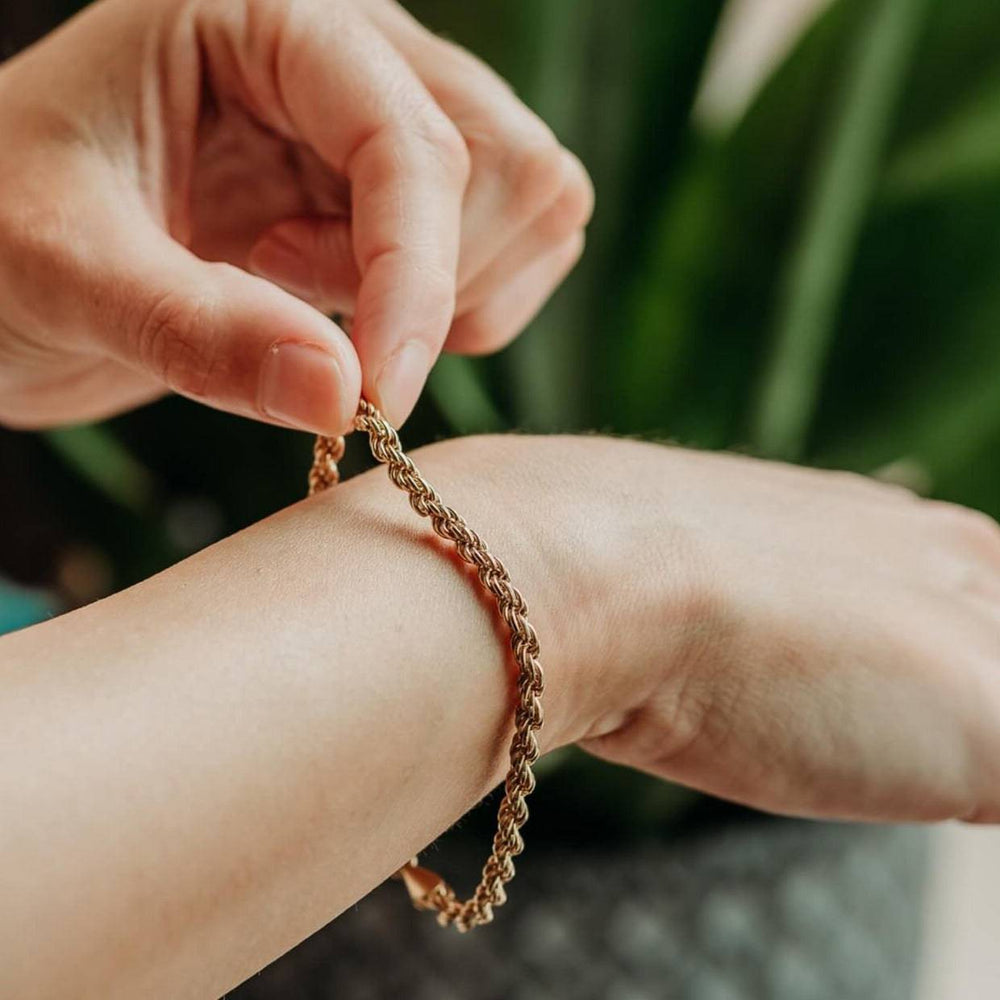 model wears Gold Rope Bracelet