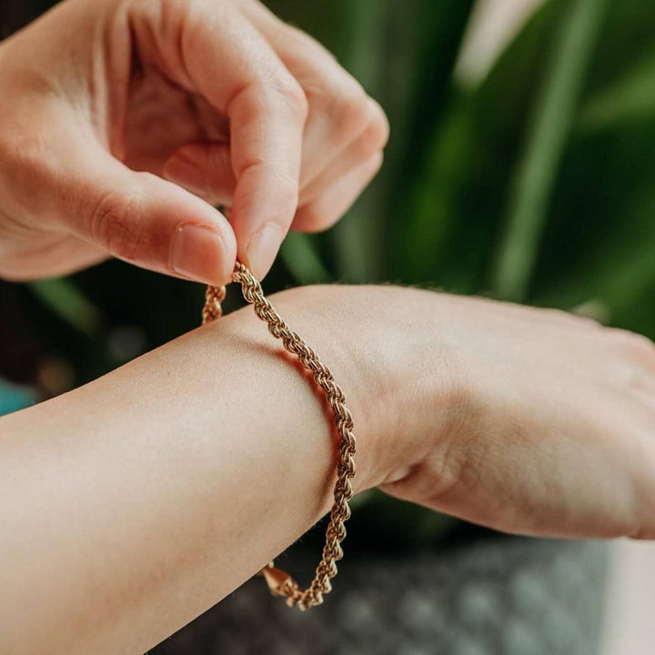 model wears Gold Rope Bracelet