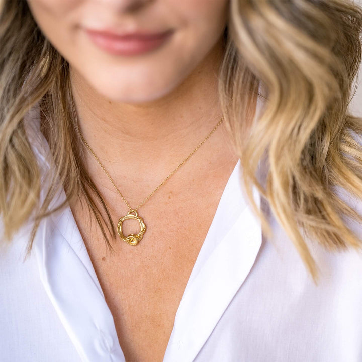 model wears 14k gold vermeil citrine gemstone birthstone large eternity necklace 