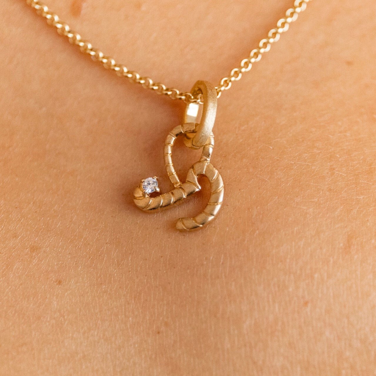 14k Gold Vermeil Shorthand Charm Pendant Meaning Courage sitting on Oval Connector and Rolo Chain Necklace - Claire Hill Designs