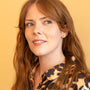 model wears 14k Gold Vermeil Shorthand Stud Earring meaning Great - Claire Hill Designs