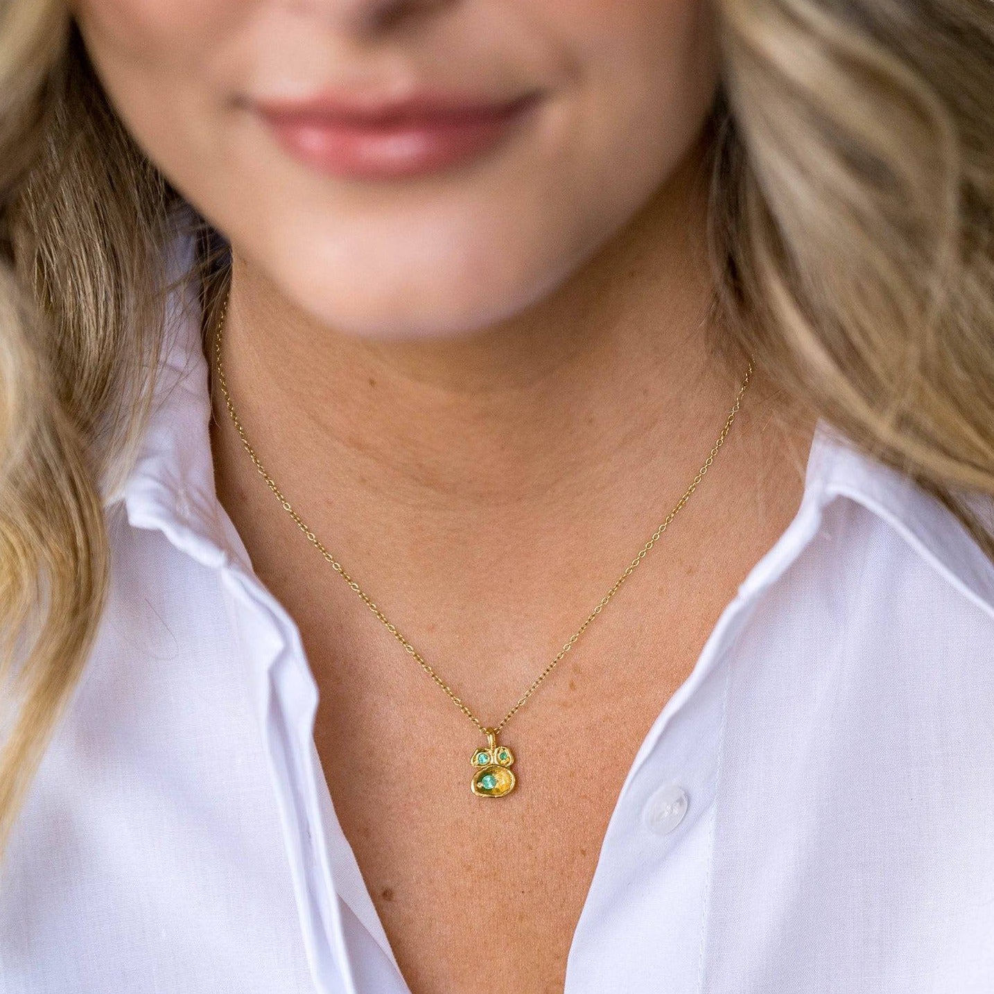 Emerald and Gold Birthstone Lichen Pendant Necklace
