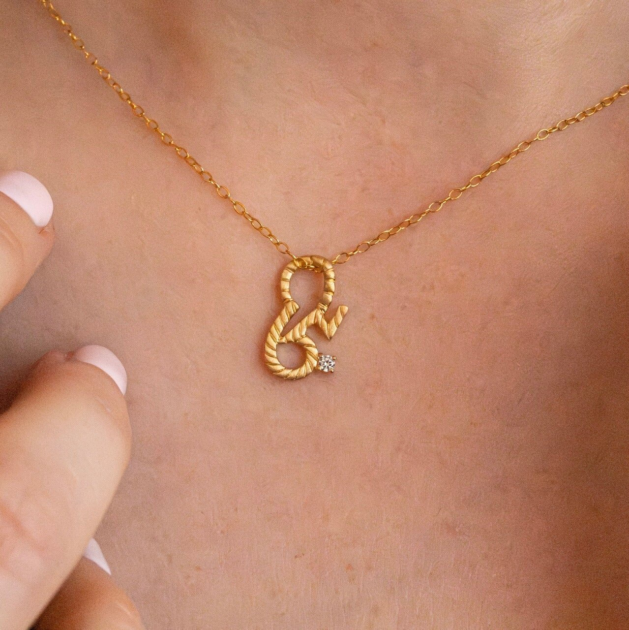 model wears Brave 14k Gold Vermeil Shorthand Charm Pendant - Claire Hill Designs