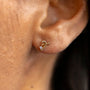 model wears 14k Gold Vermeil Shorthand Stud Earring meaning Great - Claire Hill Designs