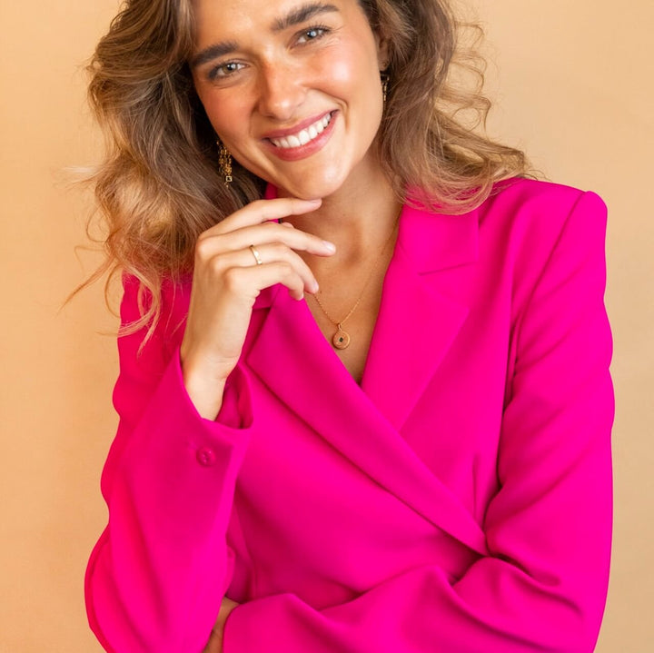 model wears model wears 18k Gold Vermeil Lovespoon charm disc pendant necklace - Claire Hill Designs 