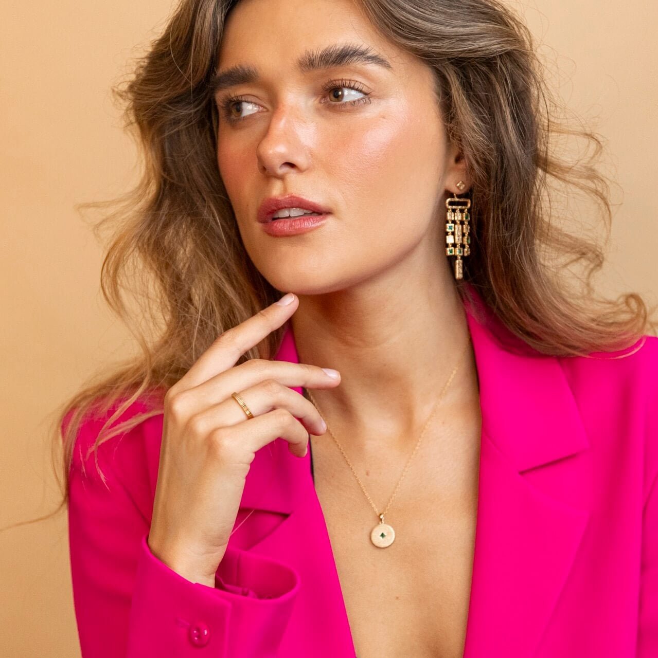 model wears 18k Gold Vermeil Lovespoon charm disc pendant necklace - Claire Hill Designs 