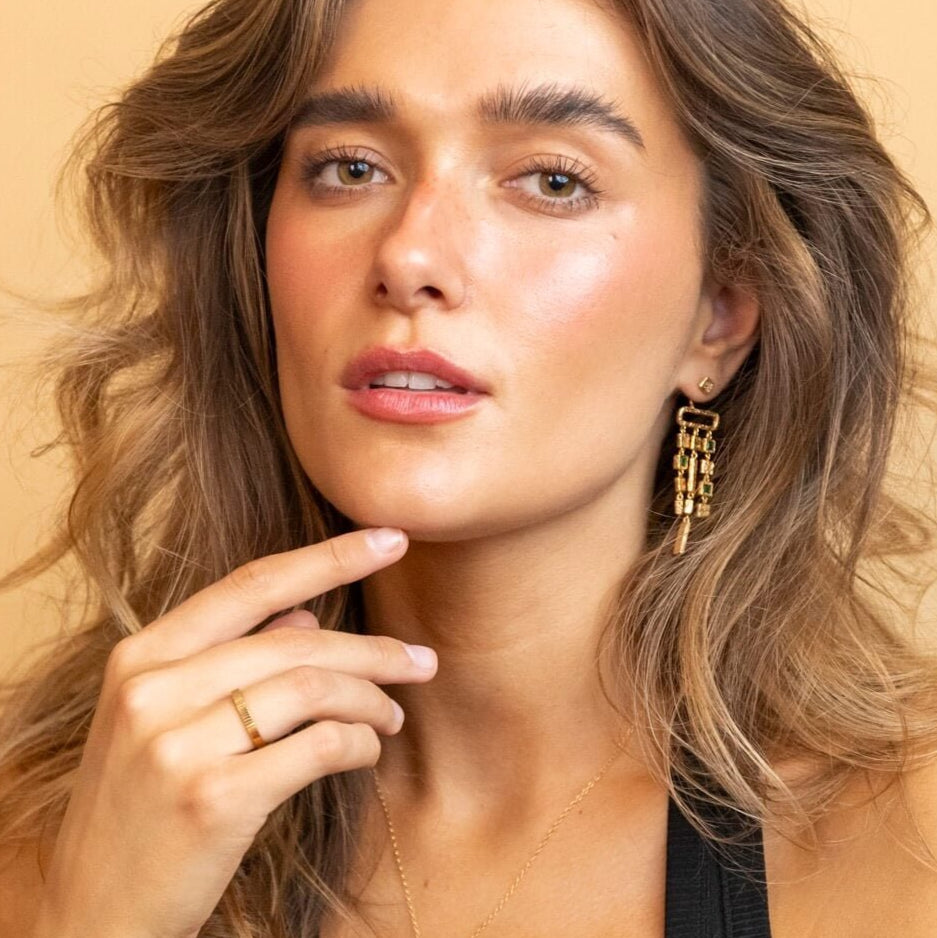 model wears 18k Gold Vermeil Lovespoon charm disc pendant necklace - Claire Hill Designs 