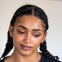 Model wears 18k gold vermeil turquoise scattered huggie hoop earrings