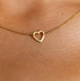 model wears 18k Gold Vermeil Brushed Heart Charm Connector pendant necklace - Claire Hill Designs