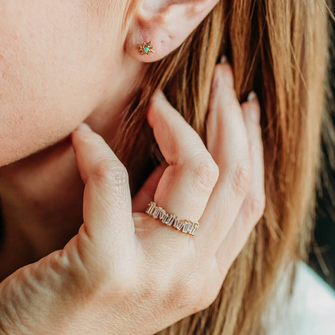 Statement Sparkly Gold Baguette Eternity Ring