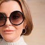 model wears 9ct Solid Gold 30mm Hoop Earrings - Claire Hill Designs