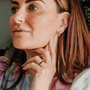model wears Emerald Gold Vermeil baguette ring